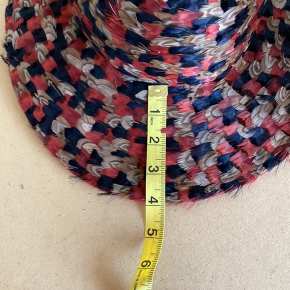 VTG Rare Jack McConnell Feather Hat. Red/Navy Multi Feather Outside - Picture 12 of 16